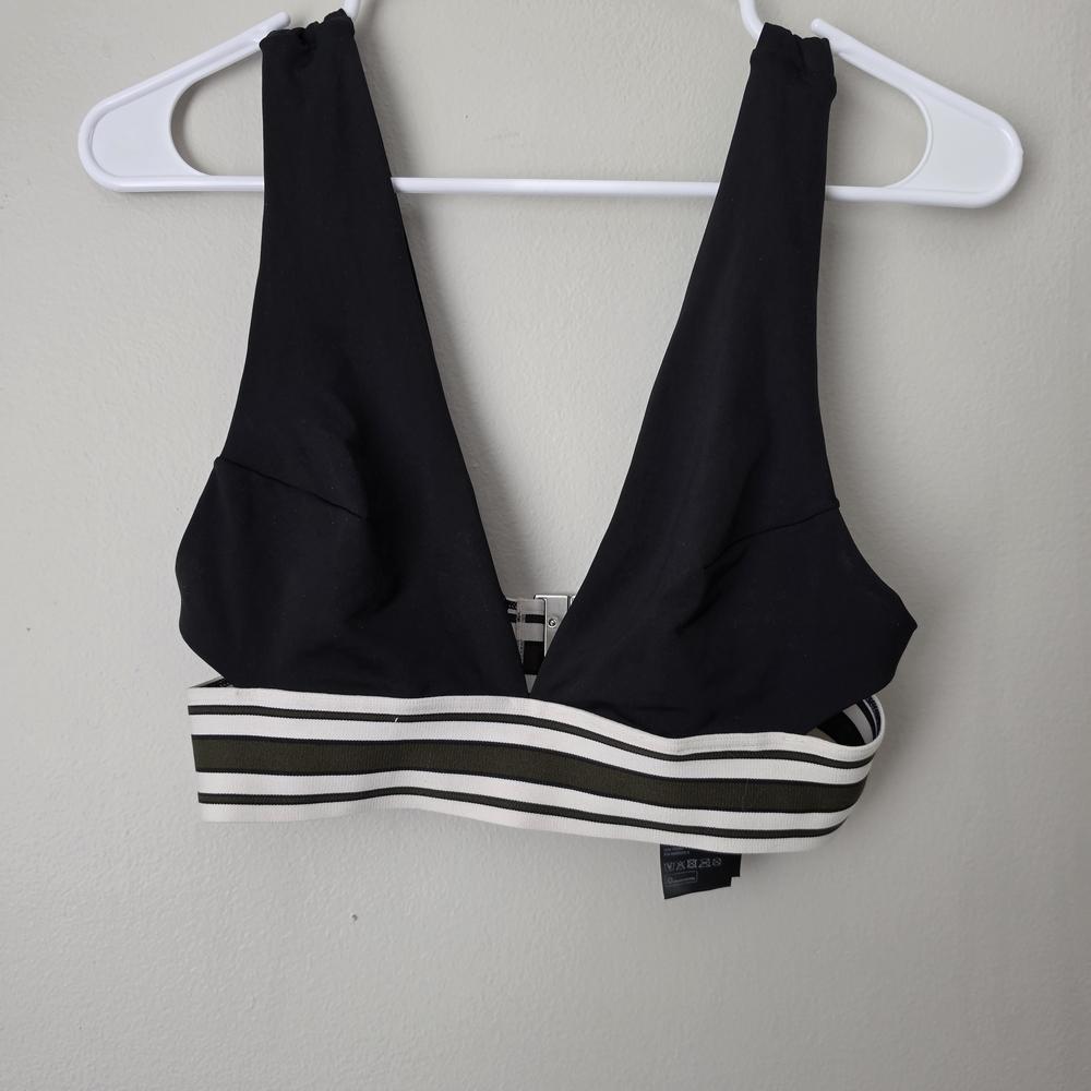 H&M Black Plunge Bikini Top with Striped Elastic Band